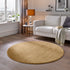 Kurzflor Teppich Designer | Flauschiger Flachflor fürs Wohnzimmer, Esszimmer, Schlafzimmer oder Kinderzimmer | Gelb Rund